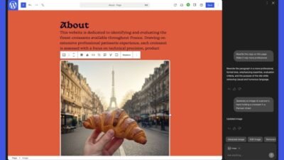 Tampilan fitur Asisten AI WordPress pada editor WordPress.com