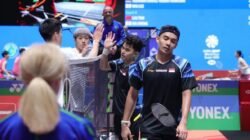 Foto Leo Rolly Carnando dan Bagas Maulana gagal di All England 2026