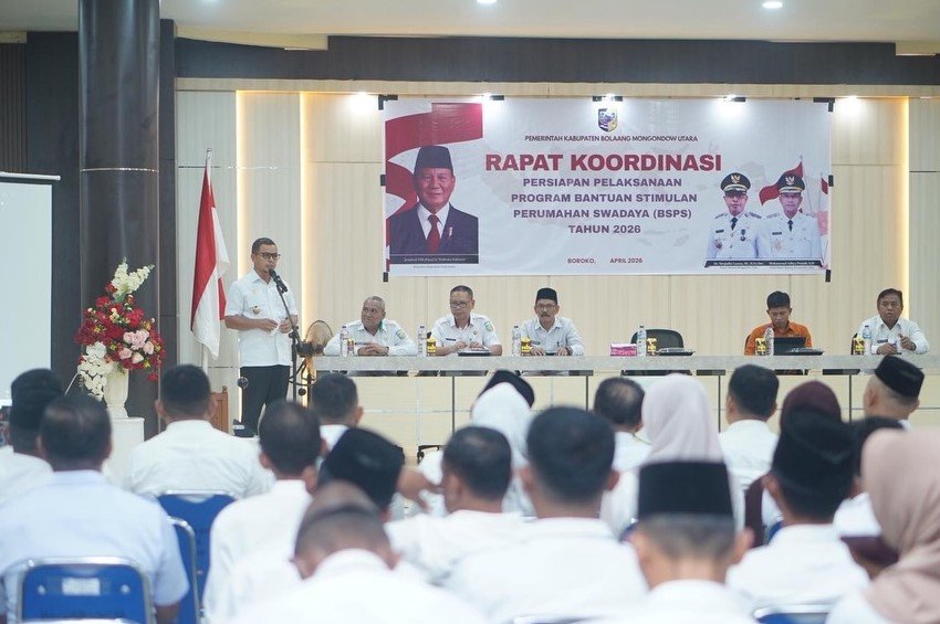 Bupati Bolmut membuka rakor BSPS Bolmut 2026 di kantor bupati