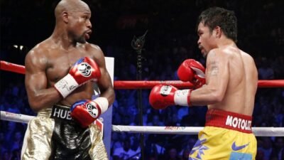 Floyd Mayweather dan Manny Pacquiao jelang pertarungan ulang tinju