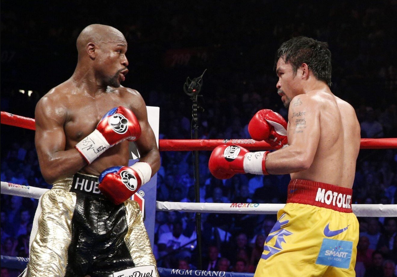 Floyd Mayweather dan Manny Pacquiao jelang pertarungan ulang tinju