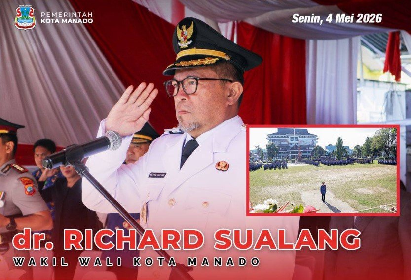 Wakil Wali Kota Manado Richard Sualang memimpin upacara Hari Otonomi Daerah 2026 di Lapangan Sparta Tikala