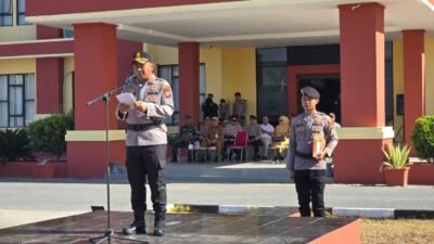 Kapolres Bolmut memimpin Apel Gelar Pasukan Tanggap Bencana El Nino di Lapangan Polres.